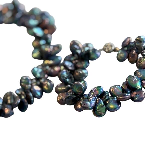 Keshi Pearl 18" Necklace & 8" Bracelet Set Black Peacock Baroque Cluster Pearls - Picture 9 of 11